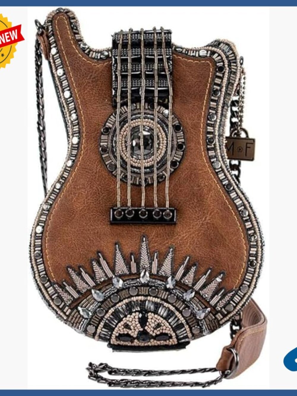 Guitar-Shaped Crossbody Bag, Beaded Vegan Leather, 6.5x9 Inches